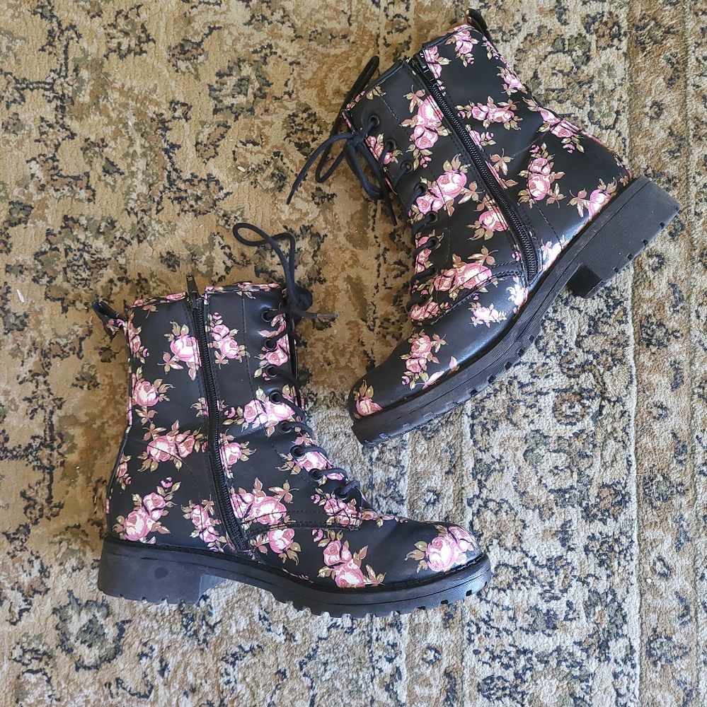 Floral Combat Boots